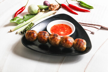 Thai grilled round skewer satay