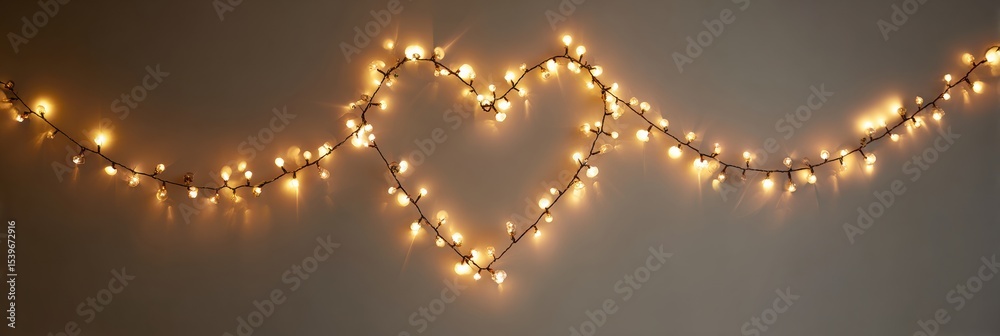 Poster Heart-shaped String Lights Create a Warm and Inviting Atmosphere on a Neutral Wall for a Cozy Home Decor Setting