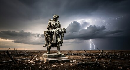 Stormy Remembrance A Soldier Carrying a Fallen Comrade