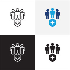 Digital health care icon. Family health insurance symbol. Healthcare icon set. Icon symbol compatible for doctor, clinic, hospital, medical consultation. Vector illustration.