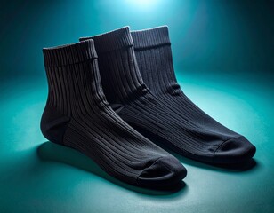 Stylish Black Ankle Socks with Ribbed Design on a Soft Background