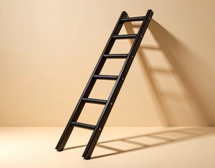 Elegant Black Wooden Ladder with Clean Lines on a Soft Background