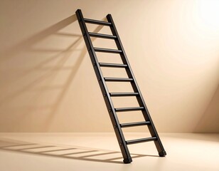 Black Wooden Ladder Leaning Elegantly Against a Soft Background