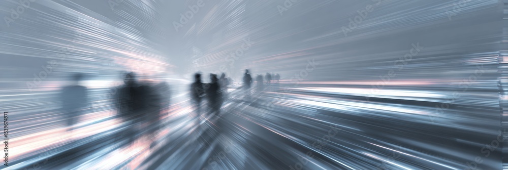 Aufkleber Motion Blur Visualization of a Digital Support Network Highlighting Dynamic Interactions and Connectivity in an Urban Environment