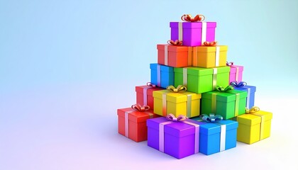 Colorful Gift Boxes Stacked in a Pyramid Shape for Holidays Celebration