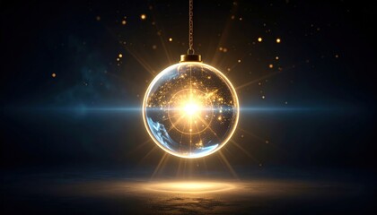 Glowing Christmas Ornament with Inner Light Rays Sparkling Holiday Decoration