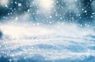 Fototapeta premium Winter snowfall scene, soft focus on snow surface with falling snowflakes