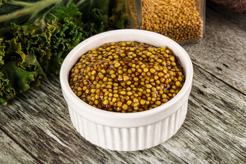 Mustard sauce with seeds in the bowl
