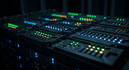 Fototapeta premium Servers with led lights in a data center for data storage