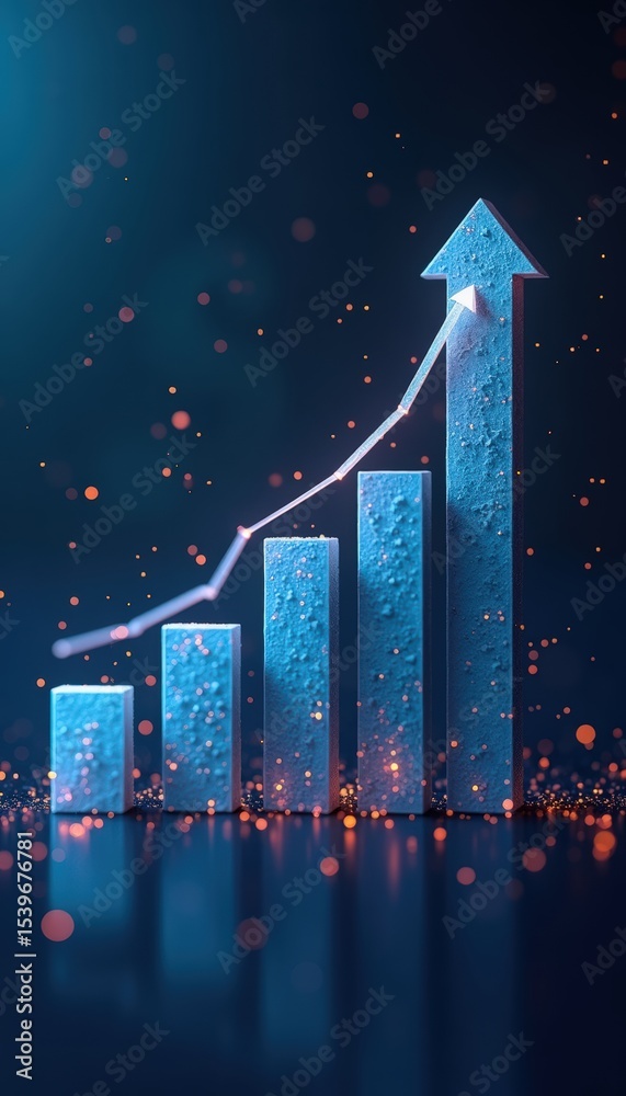 Poster 3d visualization of growth chart with sparkling background for financial concepts and analysis