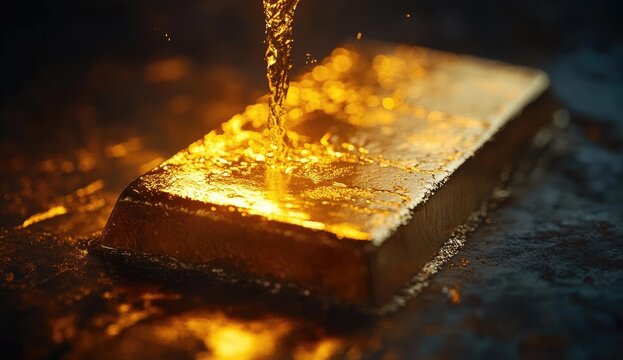 Gold bar, liquid gold pouring