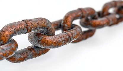 Obraz premium Rusty chain links against white background