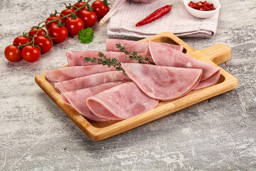 Sliced pork ham sausages slices