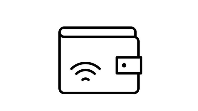 e-wallet icon animation in outline style, modern wallet icon with wifi icon for mobile user interface.