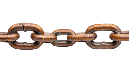 Broken chain link on white background representing concept of isolate, no background  