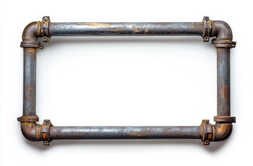 Rusty metal pipe frame on white