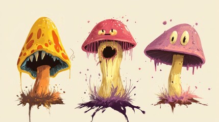 Cartoon fungi in pastel colors
