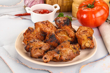 Grilled pork neck meat shashlik