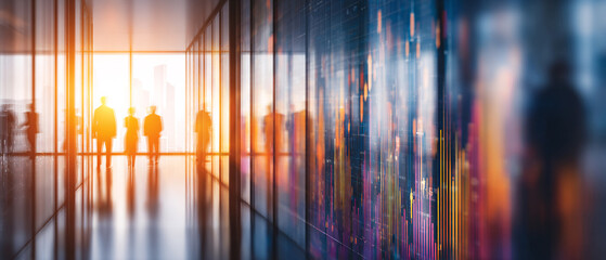 Abstract blur image of Business people walking at modern hallway with bokeh for background usage	