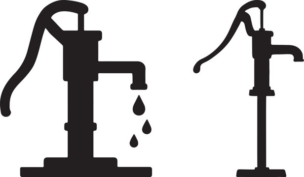 Handpump tube well icon, symbol set silhouette design vector illustration