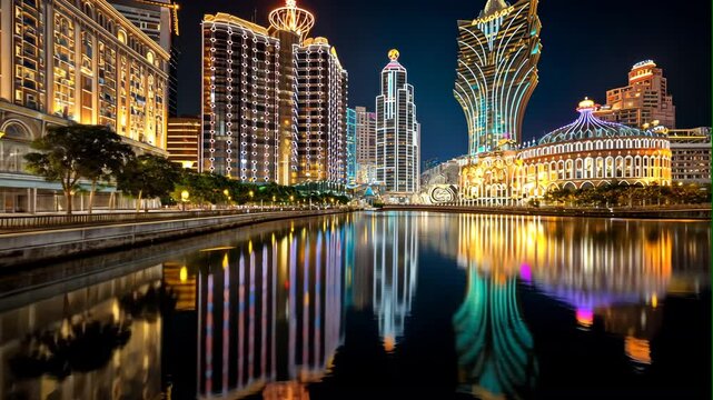 Luxurious Cityscape at Night with Vibrant Skyscrapers