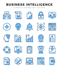 Set of Business Intelligence Icons. Simple Two Color art style icons pack.
