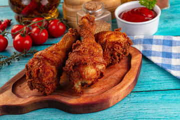 Crispy fried chicken drumsticks leg