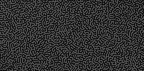 Fototapeta premium Abstract Turing organic wallpaper background. Linear design with biological shapes. Organic lines in Memphis. 260Turing reaction diffusion monochrome seamless pattern with chaotic motion.