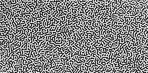 Abstract Turing organic wallpaper background. Linear design with biological shapes. Organic lines in Memphis. 260Turing reaction diffusion monochrome seamless pattern with chaotic motion.