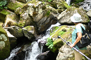 高山市宇津江四十八滝と女性