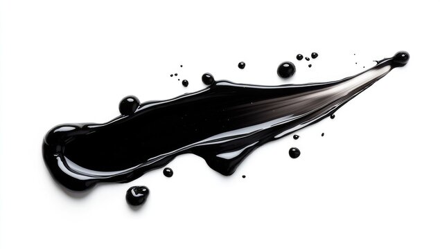 Black liquid paint stroke on white background