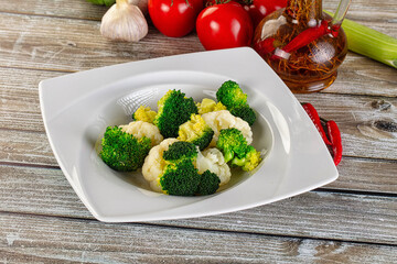 Vegan cuisine Steamed cauliflower and broccoli cabbage