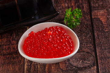 Salmon red caviar in the bowl
