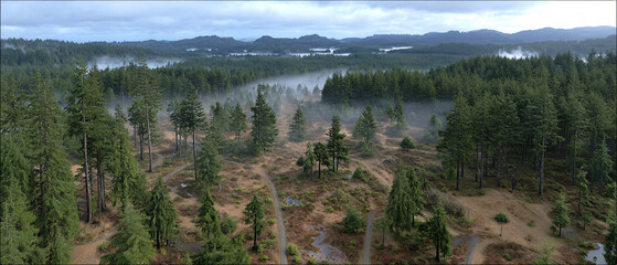 Forest Mountain, green trees and woods	