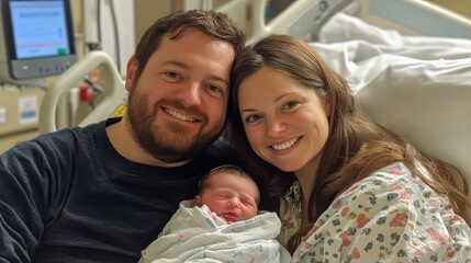 New parent holding newborn baby in hospital setting