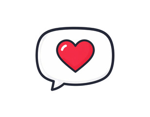 Love message bubble with red heart symbol clipart isolated on transparent background, conveying affection and positive emotions