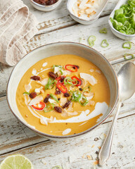 Lemongrass coconut lentil soup with red chili