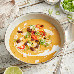 Lemongrass coconut lentil soup with red chili