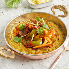 Dal vegetable masala in traditional Indian pan