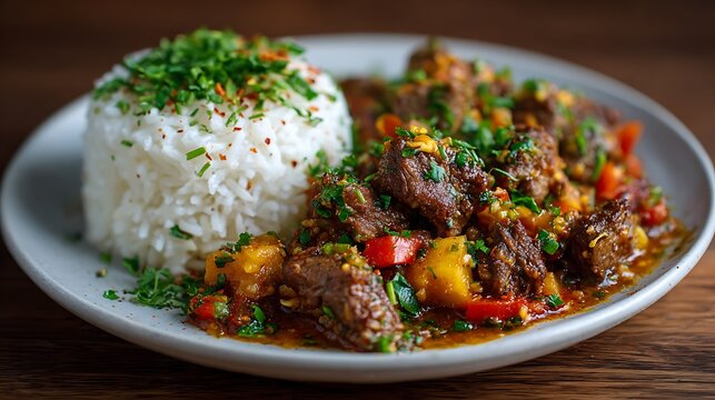 Zimbabwean sadza with braised beef and vegetables