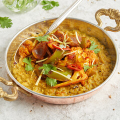 Dal vegetable masala in traditional Indian pan