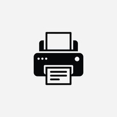 Simple icon illustration of a black and white printer ideal for web design digital marketing and infographics showing printing functionality