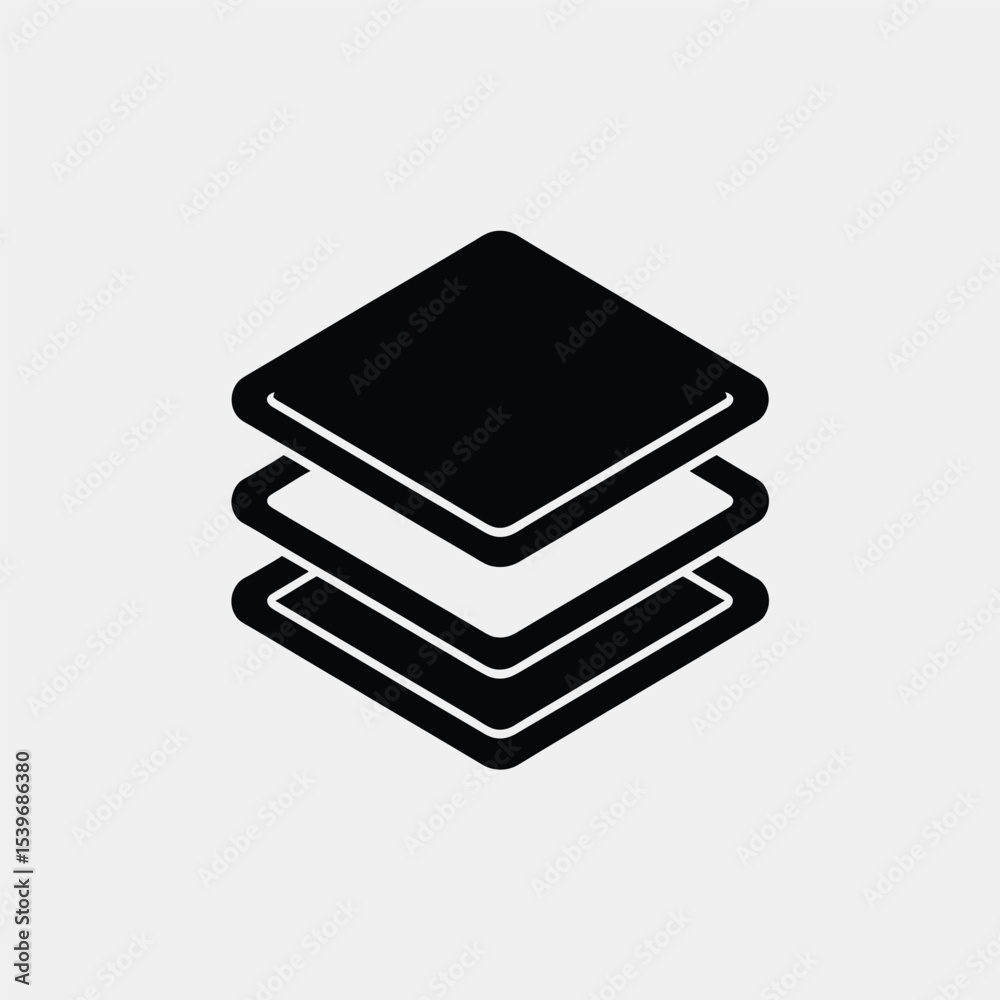 Aufkleber simple stacked layers icon representation in black and white suitable for design user interface grap