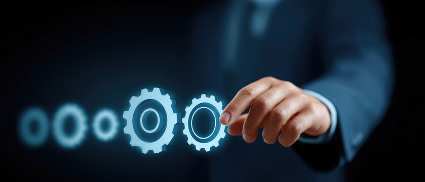 Innovative gear adjustment process office environment digital content professional setting close-up view enhancing workflow efficiency