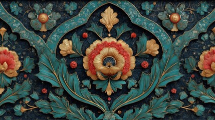 Ornamental colorful floral stone pattern in Arabic architectural style