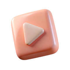 3d play button icon peach square isolated on transparent background