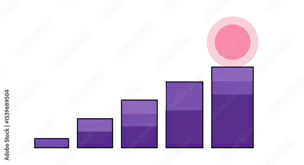 Poster A graphical representation of progress with ascending purple bars and a pink circle