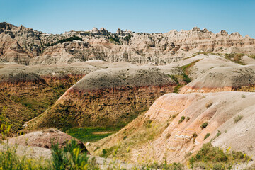 Colorful hills, rock layers at Yellow Mounds, Badlands National Park