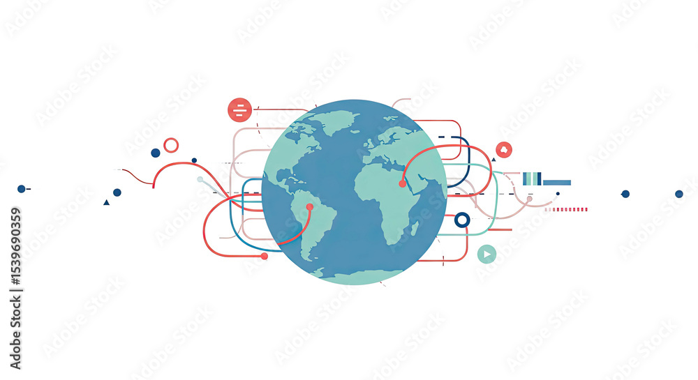 Aufkleber abstract illustration of the globe with connected lines and technological elements
