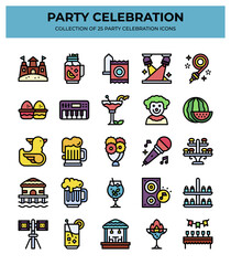 25 Party Celebration Icons. Fun Event. Summer Festival
